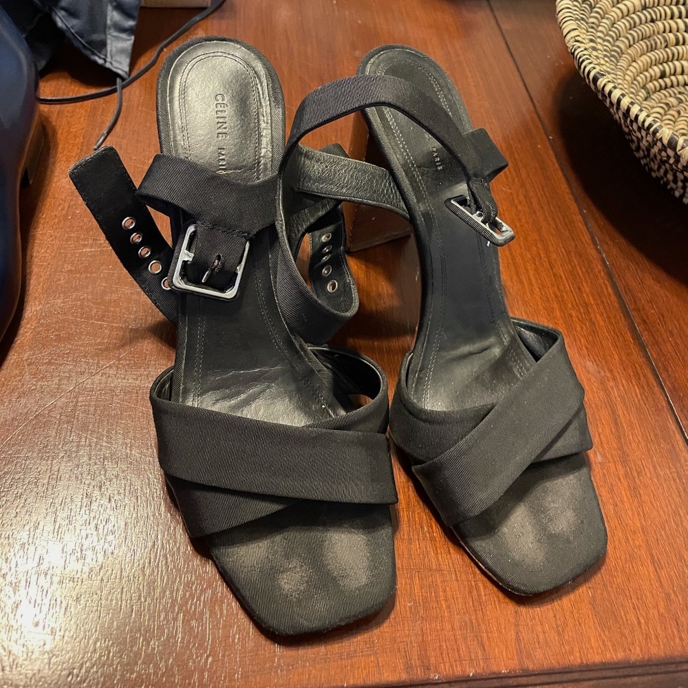 Celine Black Grosgrain Criss Cross Strappy Buckle